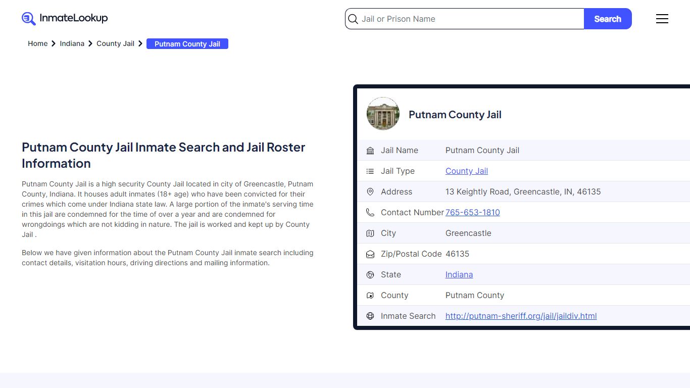 Putnam County Jail Inmate Search and Jail Roster Information